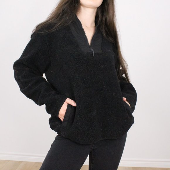 Old Navy Black Sherpa 3/4 Zip Sweater - Picture 1 of 5